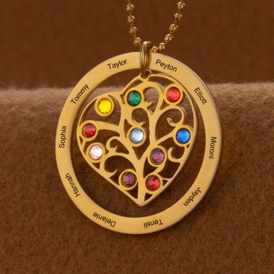 Custom Family Heart Necklace With Names Birthstones For Mother's Day Gifts