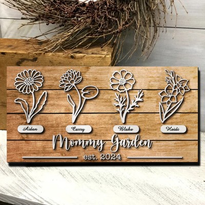 Custom Mom's Garden Birth Flower Wood Sign Home Art Decor For Grandma Christmas Gift