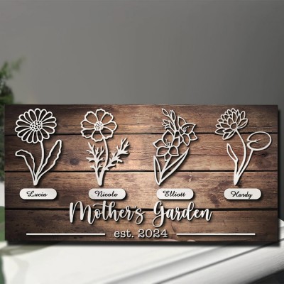 Custom Mom's Garden Birth Flower Wood Sign Home Art Decor For Grandma Mom Christmas Gift