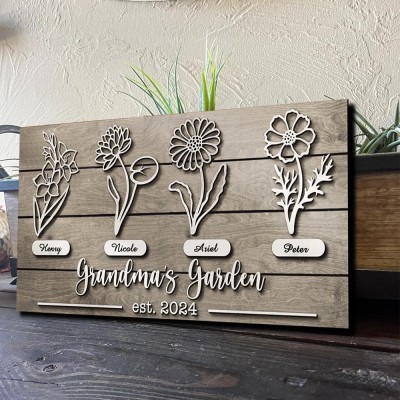 Custom Grandma's Garden Birth Flower Wood Sign Home Art Decor For Grandma Mom Christmas Gift