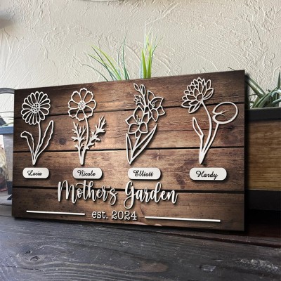 Custom Mom's Garden Birth Flower Wood Sign Home Art Decor For Grandma Mom Christmas Gift