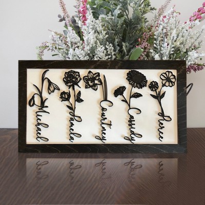 Custom Birth Flower Frame with Kids Names For Christmas Mom Grandma Gift Ideas