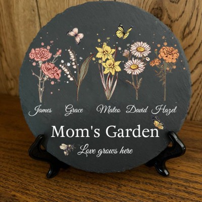 Custom Mom's Garden Birth Flower Plaque For Mom Grandma Christmas Gift