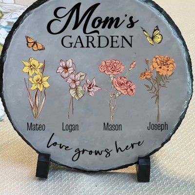 Custom Mom's Garden Birth Month Flower Plaque For Mom Grandma Christmas Gift Ideas