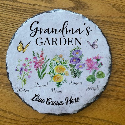 Custom Grandma's Garden Birth Month Flower Plaque For Mom Grandma Christmas Gift Ideas