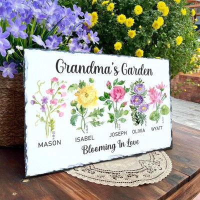 Custom Grandma's Garden Birth Month Flower Plaque For Mom Grandma Christmas Gift Ideas