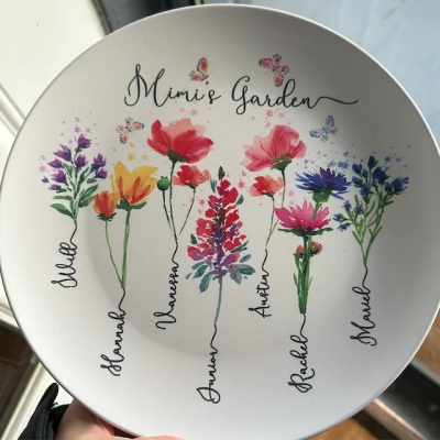 Custom Mimi's Garden Birth Flower Platter with Kids Name For Christmas Family Gift Ideas