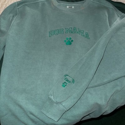 Custom Embroidered Paw Print Sweatshirt With Dog Ear Outline For Dog Mom Pet Lover Gift