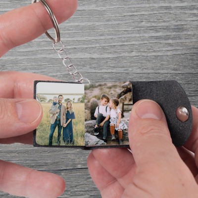 Personalized Leather Mini Photo Album Keychain For Christmas Gifts