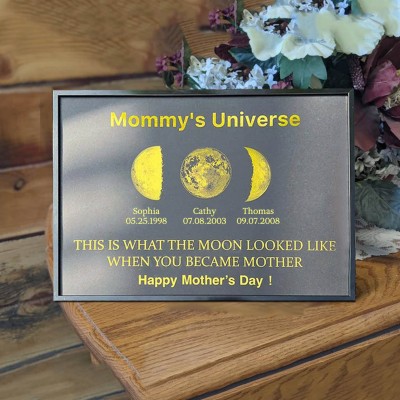 Custom Mommy's Universe Moon Phase Print Frame With Kids Names Unique Mother's Day Gifts