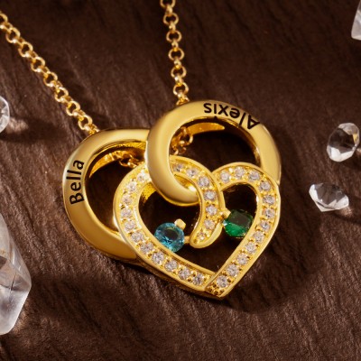 Personalized Knot of Love Matching Heart Necklace With Birthstones For Anniversary Valentine's Day