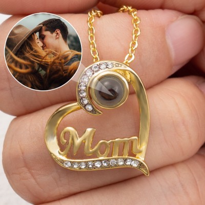 Personalized Heart Photo Projection Charm Necklace For Mom Mother's Day