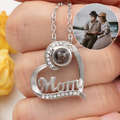 Personalized Heart Photo Projection Charm Necklace For Mom Mother's Day