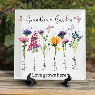 Custom Grandma's Garden Birth Flower Platter For Christmas Mom Grandma Gift Ideas