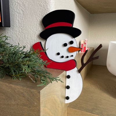 Christmas Snowman Door Corner Wood Sign