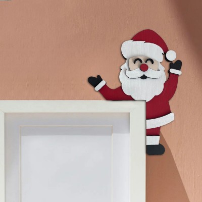 Christmas Santa Door Corner Wood Sign Holiday Decoration