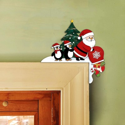 Christmas Santa Door Corner Wood Sign Holiday Decoration