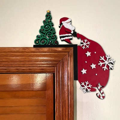 Christmas Santa Door Corner Wood Sign Holiday Decoration