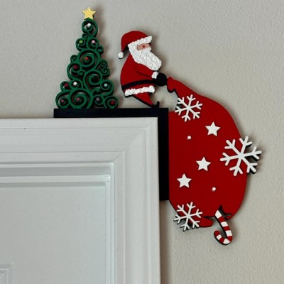 Christmas Santa Door Corner Wood Sign Holiday Decoration