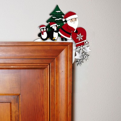 Christmas Santa Door Corner Wood Sign Holiday Decoration