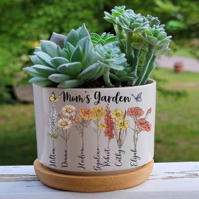 Personalized Mom's Garden Birth Flower Pot with Kids Name For Christmas Gift Ideas