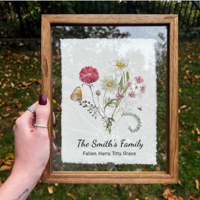 Custom Birth Flower Family Bouquet Frame Antique Home Art For Mom Grandma Christmas Gift