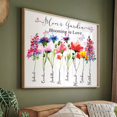 Custom Mom's Garden Birth Flower Frame Wall Art For Grandma Family Christmas Gift