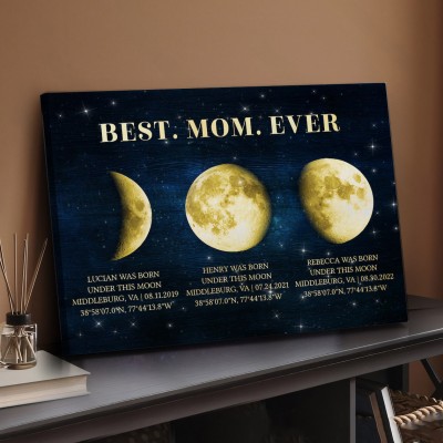 Custom Best Mom Ever Universe Moon Phase Print Frame With Kids Names For Christmas Gift