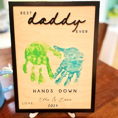 Personalized Best Dad Ever DIY Handprint Hands Down Frame For Father's Day Gift